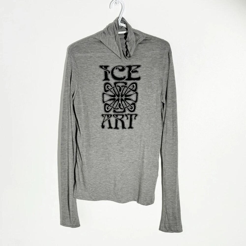 NWT Iceberg long sleeve turtleneck shirt size Large grey with black logo print